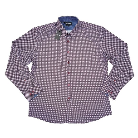 Duchamp Button Down Shirt Mens Large Blue Red Geometric Long Sleeve‎ Knit NEW - Picture 1 of 12